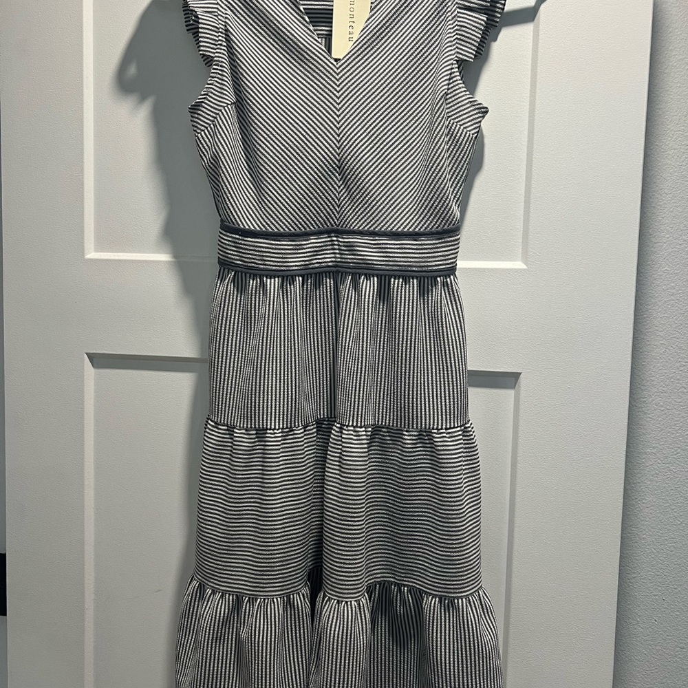Monteau Black and White Striped Midi Dress